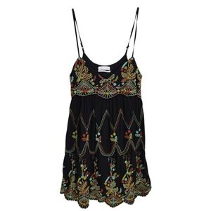 URBAN OUTFITTERS Black Embroidered Mini Dress Spaghetti Straps Boho Festival S